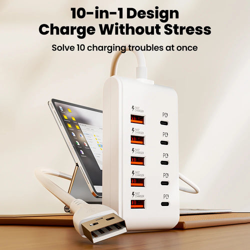 10-in-1 Electrical Sockets 5USB+5PD Fast Charging Plug 480Mbps High Speed Data Transmission USB2.0 Charging Power Socket Plug