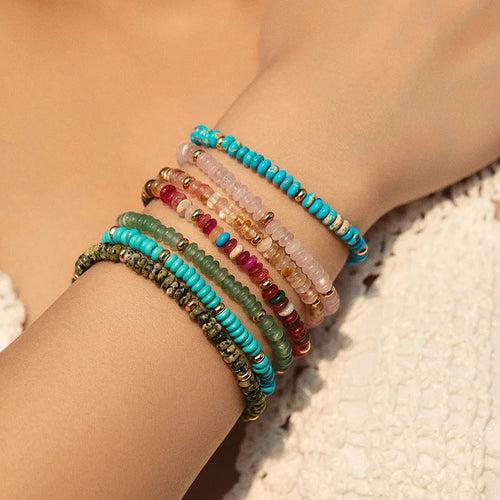 1pc Colorful Natural Stone Beads Chain Handmade Bracelet Bangle Waterproof Bohemia Stainless Steel Trendy Jewelry Gift